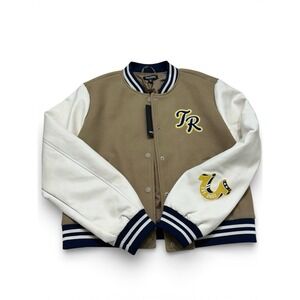 NWT True Religion Women's TRUE TEAM VARSITY JACKET Leather Jacket Size Medium